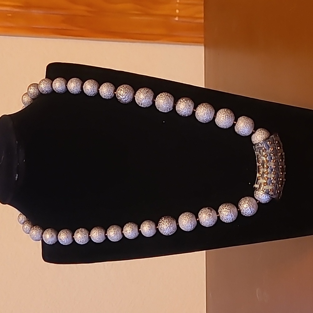 Hand Crafted Grey Beaded Necklace